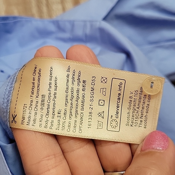 SCOTCH & SODA Size 14 Blue Organic Cotton Ruffle Wrap Top - Picture 7 of 7